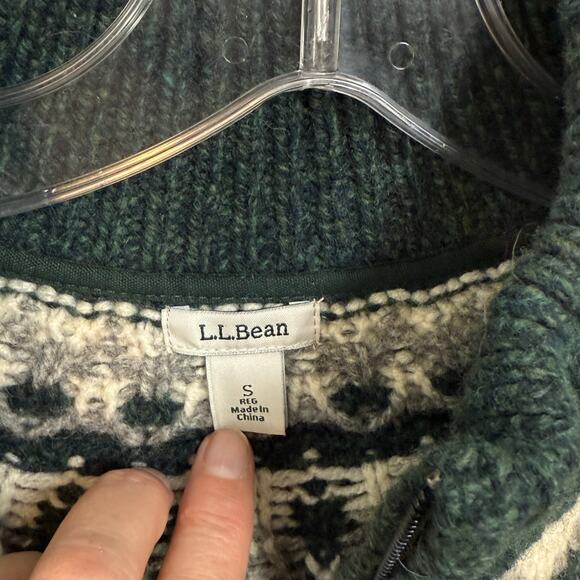 LL Bean Full Zip Cardigan Sweater Size S Classic Rag 100% Lambs Wool Fair Isle - Picture 6 of 16